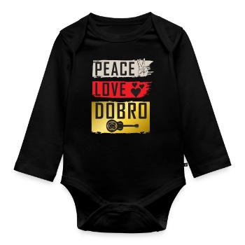 Peace Love Dobro Guitar Instrument - Organic Longsleeve Baby Bodysuit - black - Front