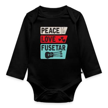 Peace Love Fusetar Guitar Instrument - Organic Longsleeve Baby Bodysuit - black - Front