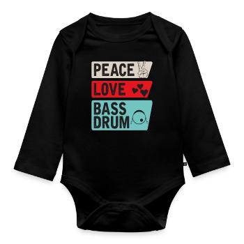 Peace Love Bass Drum Instrument Music - Organic Longsleeve Baby Bodysuit - black - Front