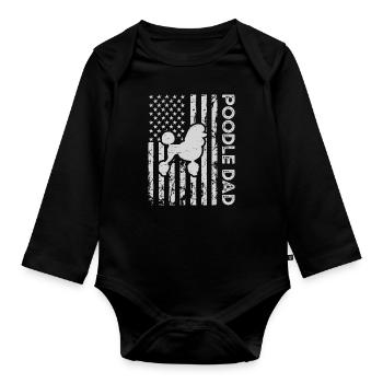 Pudel Papa Amerikanische Flagge Pfote Liebhaber Welpen Hund - Baby Bio-Langarm-Body - Schwarz - Vorne