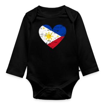 Cœur du drapeau des Philippines - Body Bébé bio manches longues - noir - Devant