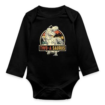 2nd Birthday Dinosaur Children's Birthday Party - Organic Longsleeve Baby Bodysuit - black - Front