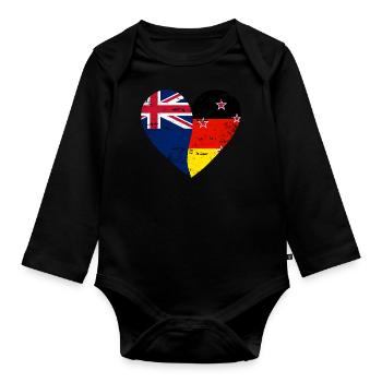 Nouvelle-Zélande Allemagne Flag Heart - Body Bébé bio manches longues - noir - Devant