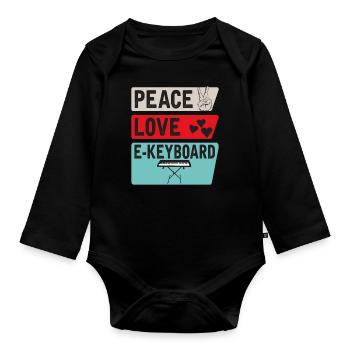 Peace Love E-Keyboard Piano Instrument - Baby Bio-Langarm-Body - Schwarz - Vorne
