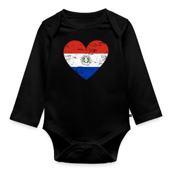 Paraguay Flaggenherz - Baby Bio-Langarm-Body - Schwarz - Vorne