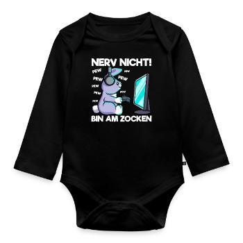 Nerve not am gambling gaming bunny - Organic Longsleeve Baby Bodysuit - black - Front