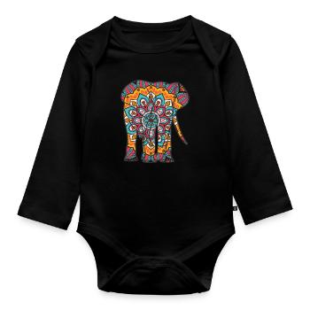 Mandala Elephant Geometric Pattern - Organic Longsleeve Baby Bodysuit - black - Front