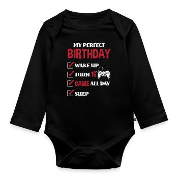 16e anniversaire Jeune joueur de jeu - Body Bébé bio manches longues - noir - Devant