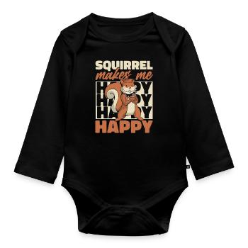 Squirrel Animal - Organic Longsleeve Baby Bodysuit - black - Front