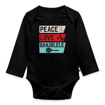 Paix Amour Banjolele Banjo Ukulélé Musique - Body Bébé bio manches longues - noir - Devant