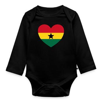 Ghana Flagge Herz - Baby Bio-Langarm-Body - Schwarz - Vorne
