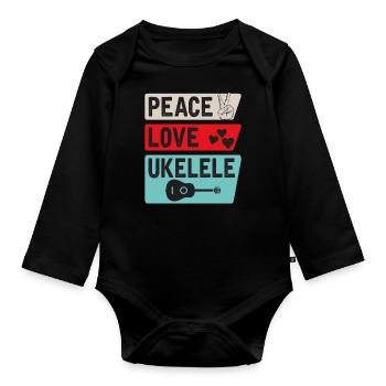 Peace Love Ukelele Instrumenteurs - Body Bébé bio manches longues - noir - Devant
