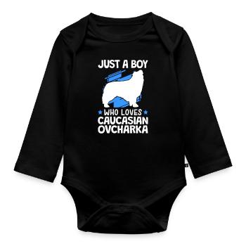 Boy of ovcharka loves Caucasian dog - Organic Longsleeve Baby Bodysuit - black - Front