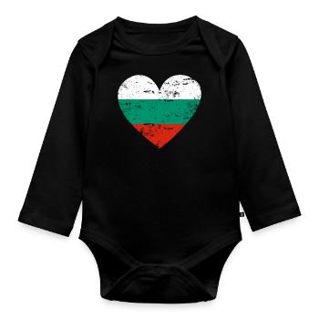 Bulgaria Flag Heart - Organic Longsleeve Baby Bodysuit - black - Front