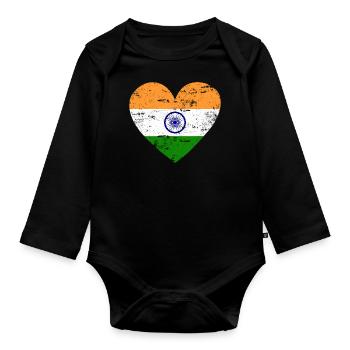 Cœur du drapeau de l’Inde - Body Bébé bio manches longues - noir - Devant