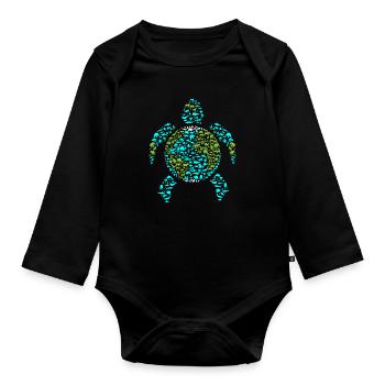 Earth Day Everyday Turtle - Organic Longsleeve Baby Bodysuit - black - Front