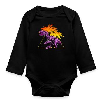 Vaporwave Allosaurus Dinosaurier - Baby Bio-Langarm-Body - Schwarz - Vorne