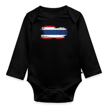 Thailand - National flag, brush effect - Organic Longsleeve Baby Bodysuit - black - Front