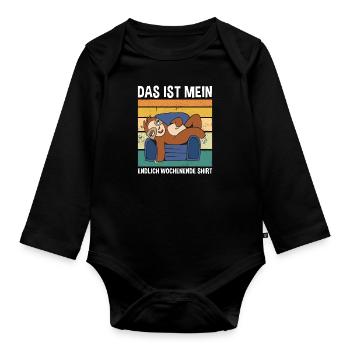 Mein Endlich Wochenende Shirt Süßes Faultier - Baby Bio-Langarm-Body - Schwarz - Vorne