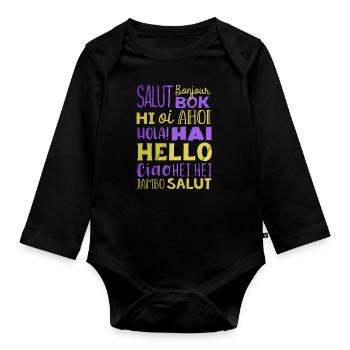 Word Hello Différentes Langues, Professeur de langue - Body Bébé bio manches longues - noir - Devant