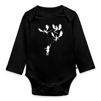 Lustiges Trendiges Kleines Mädchen Mit Drachen - Baby Bio-Langarm-Body - Schwarz - Vorne