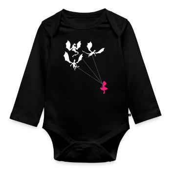Lustiges Trendiges Kleines Mädchen Mit Drachen - Baby Bio-Langarm-Body - Schwarz - Vorne