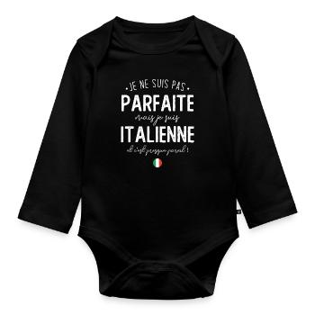 Je ne suis pas parfaite mais je suis Italienne - Body Bébé bio manches longues - noir - Devant