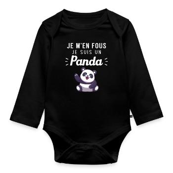 Je m'en fous je suis un panda Humour Cadeau - Body Bébé bio manches longues - noir - Devant