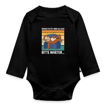 Produktivität Wird Geladen Bitte Warten.. Faultier - Baby Bio-Langarm-Body - Schwarz - Vorne