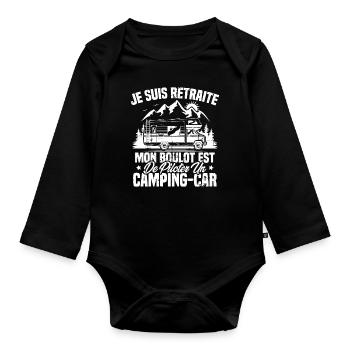 Je suis retraité et piloter un camping-car Cadeau - Body Bébé bio manches longues - noir - Devant