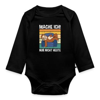 Mache Ich! Nur Nicht Heute Süßes Faultier - Baby Bio-Langarm-Body - Schwarz - Vorne
