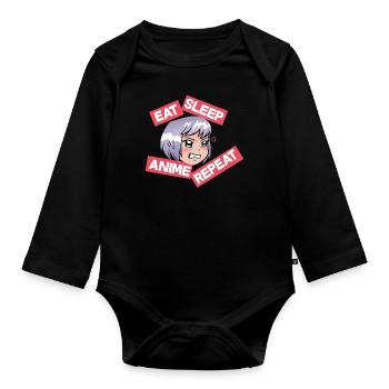 Essen Schlafen Anime - Baby Bio-Langarm-Body - Schwarz - Vorne
