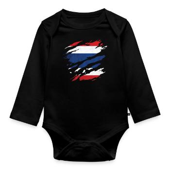 Thailand - Nationalfahne, Kratzer, Risse - Baby Bio-Langarm-Body - Schwarz - Vorne