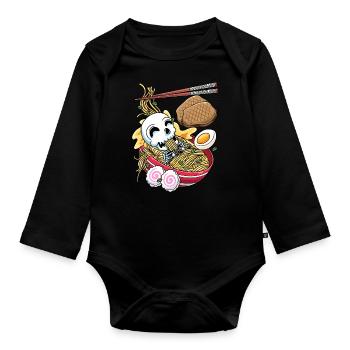 Kawaii Skeleton Ramen Noodles Japanese Food - Organic Longsleeve Baby Bodysuit - black - Front