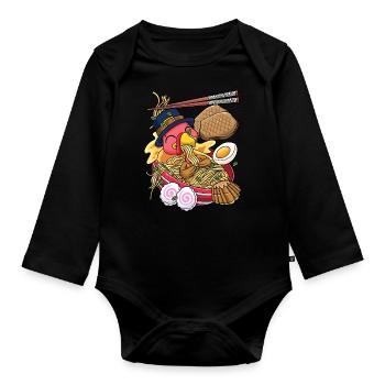 Kawaii Dinde Thanksgiving Ramen - Body Bébé bio manches longues - noir - Devant