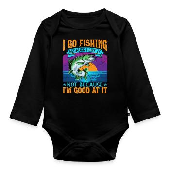 Je vais à la pêche parce que j’aime ça Pêcheur pêcheur - Body Bébé bio manches longues - noir - Devant