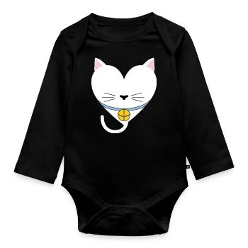 Katzenherz-Design für Katzenfans - Baby Bio-Langarm-Body - Schwarz - Vorne