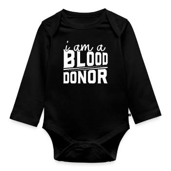Blutspende Blutspenden Blutspender - Baby Bio-Langarm-Body - Schwarz - Vorne
