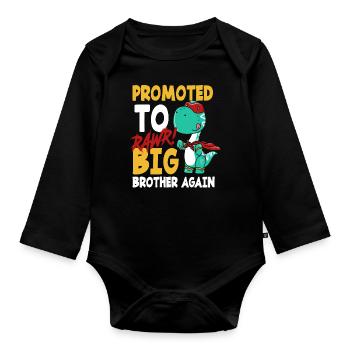 Dinosaurier Bruder Schwanger Superheld - Baby Bio-Langarm-Body - Schwarz - Vorne
