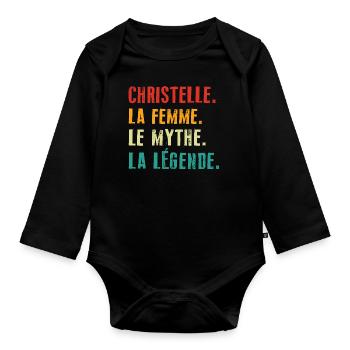 Christelle la femme le mythe la légende Cadeau - Body Bébé bio manches longues - noir - Devant