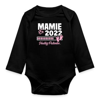 Mamie en 2022 / Cadeau future mamie 2022 - Body Bébé bio manches longues - noir - Devant