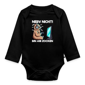 Nerv nicht bin am Zocken Gaming Faultier - Baby Bio-Langarm-Body - Schwarz - Vorne