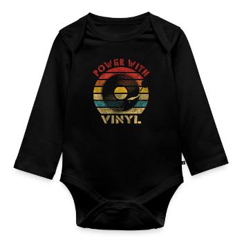Power with Vinyl Retro Vintage Music - Baby Bio-Langarm-Body - Schwarz - Vorne