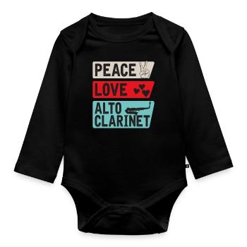Peace Love Alto Clarinet Instrument - Organic Longsleeve Baby Bodysuit - black - Front