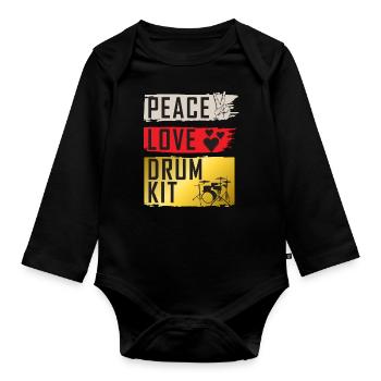 Peace Love Drum Kit Instrument Drummers - Baby Bio-Langarm-Body - Schwarz - Vorne