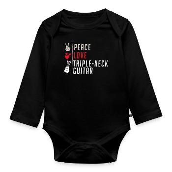 Peace Love Instrument de guitare à triple manche - Body Bébé bio manches longues - noir - Devant
