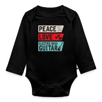 Peace Love Electric Bass Guitar Music - Organic Longsleeve Baby Bodysuit - black - Front