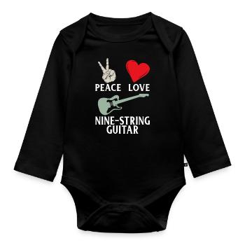 Peace Love Nine String Guitar Instrument - Organic Longsleeve Baby Bodysuit - black - Front