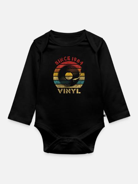 Since 1984 Vinyl Retro Vintage Music - Baby Bio-Langarm-Body - Schwarz
