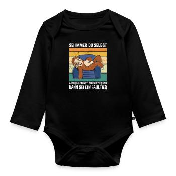 Sein Dann Sei Ein Faultier Süßes Faultier - Baby Bio-Langarm-Body - Schwarz - Vorne